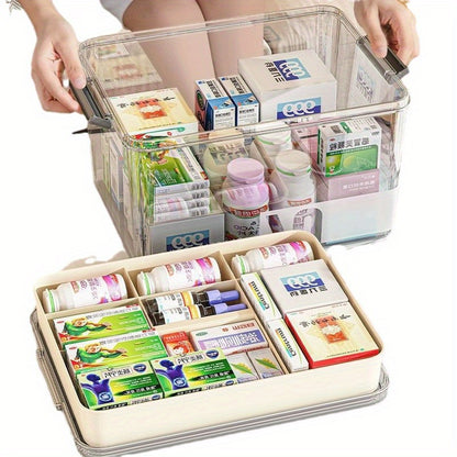 Medicine Storage Box with Handles and Multi-Layer Design – Large Capacity Plastic Pills Box for Household, Portable Medical Storage Organizer for Bedroom, Bathroom, Office, Desk