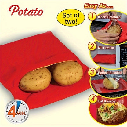 2pcs Quick Cook Microwave Potato Bag – Washable Cotton/Polyester Fiber Baked Potato Cooker Pouch for Fast Cooking