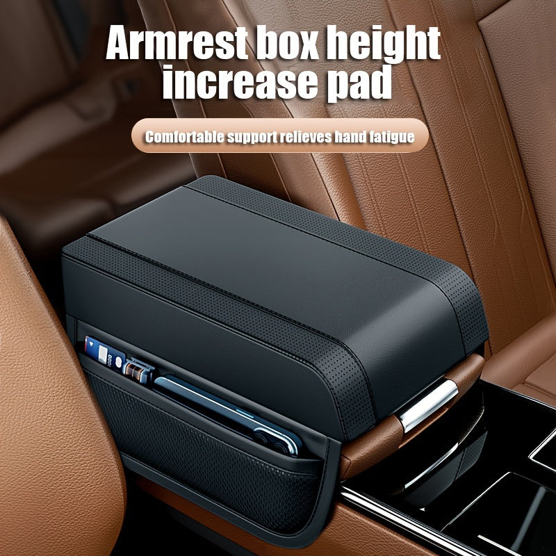 KB-3 Premium Memory Foam Car Armrest Cushion with Storage Bag - Faux Leather, Height Boosting Elbow Support for Enhanced Comfort