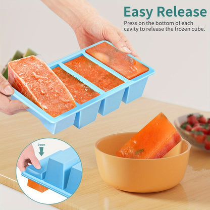 2 Pack Silicone Soup Freezer Trays with Lids – Water Blue, Ideal for Freezing Broth, Sauces & Kitchen Storage