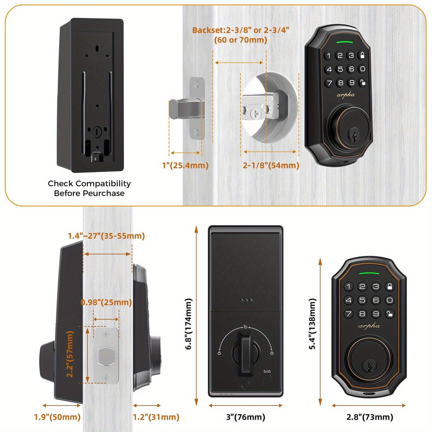 2 Door Knob Smart Keypad Door Lock Set – 100-Code Keyless Entry with Anti-Peeking Password, Auto Lock, Easy Installation – Front Door Security Solution with Deadbolt