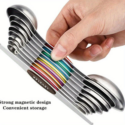 9pcs Premium Stainless Steel Dual-Sided Magnetic Measuring Spoons – Accurate for Liquid & Dry Ingredients, Fits Spice Jars, Ideal for Baking, Cooking, Meal Prep – Eid Al-Adha Mubarak