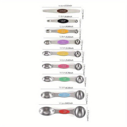 9pcs Premium Stainless Steel Dual-Sided Magnetic Measuring Spoons – Accurate for Liquid & Dry Ingredients, Fits Spice Jars, Ideal for Baking, Cooking, Meal Prep – Eid Al-Adha Mubarak