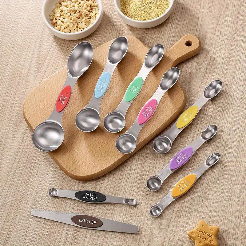 9pcs Premium Stainless Steel Dual-Sided Magnetic Measuring Spoons – Accurate for Liquid & Dry Ingredients, Fits Spice Jars, Ideal for Baking, Cooking, Meal Prep – Eid Al-Adha Mubarak