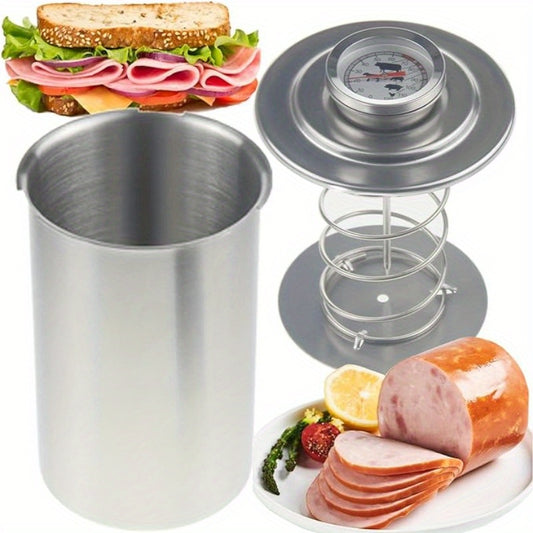 Premium Stainless Steel Ham Maker and  Meat Press with Built-In Thermometer - Effortless Homemade Deli Meat Mold for Sandwiches, Lunch Meat, and Ham Cooking | Space-Saving Pressure Cooker, Easy to Use