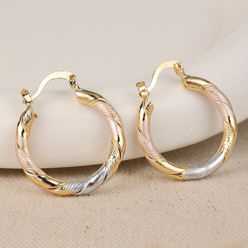 Round Hoop Earrings - Vintage & Bohemian Twisted Pattern Creoles, Casual Wear Jewelry for Wedding & Party, Birthday Gifts for Women