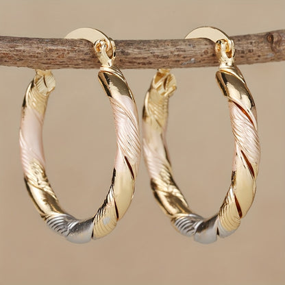 Round Hoop Earrings - Vintage & Bohemian Twisted Pattern Creoles, Casual Wear Jewelry for Wedding & Party, Birthday Gifts for Women