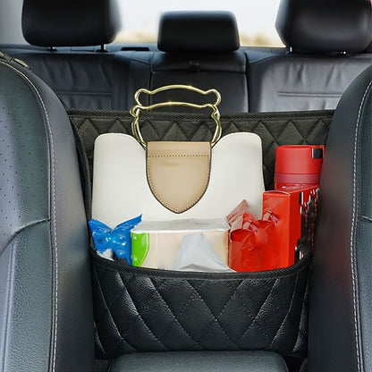 Large Capacity Car Seat Back Organizer – Durable Faux Leather Storage Net Bag for Vehicle Interior Accessories