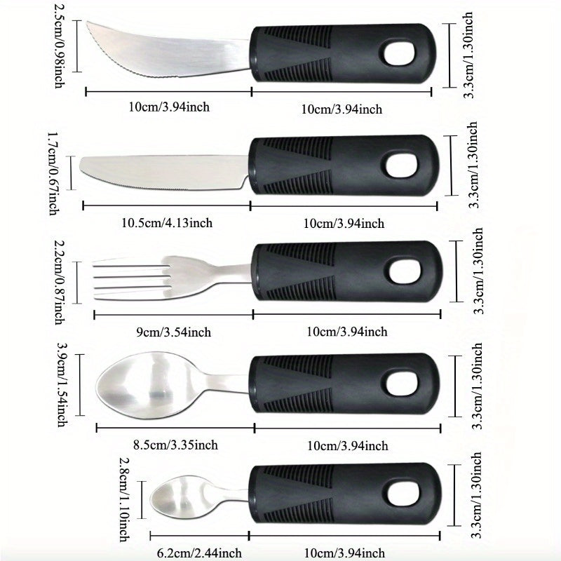 Adaptive Utensils for Elderly – Large Spoon, Fork, Knife with Anti-Shake, Non-Slip Handles, Stainless Steel Silverware for Hand Tremors and Arthritis