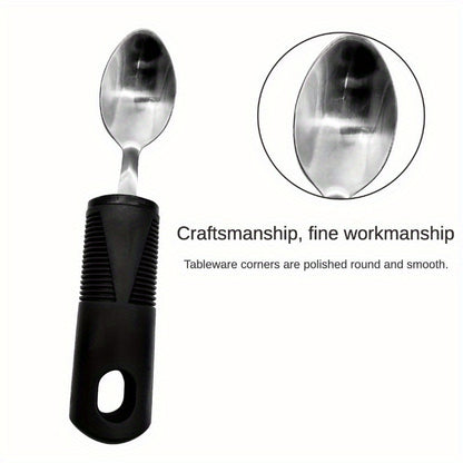 Adaptive Utensils for Elderly – Large Spoon, Fork, Knife with Anti-Shake, Non-Slip Handles, Stainless Steel Silverware for Hand Tremors and Arthritis