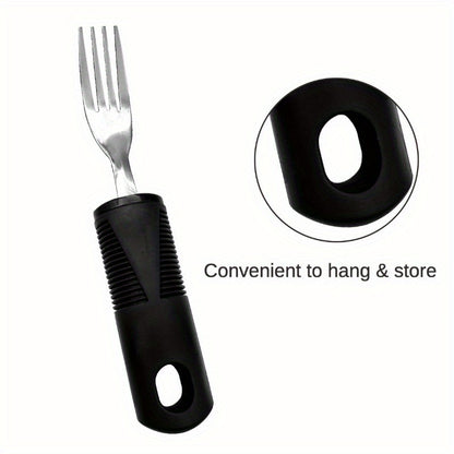 Adaptive Utensils for Elderly – Large Spoon, Fork, Knife with Anti-Shake, Non-Slip Handles, Stainless Steel Silverware for Hand Tremors and Arthritis