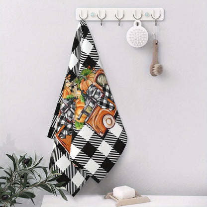 Ultra-Soft Microfiber Kitchen Towels (2/4pcs) – Autumn Harvest and Thanksgiving Themes – Buffalo Plaid and Pumpkins – 18x26” – Perfect for Hand or Dishwashing, Fall Home and Bathroom Decor