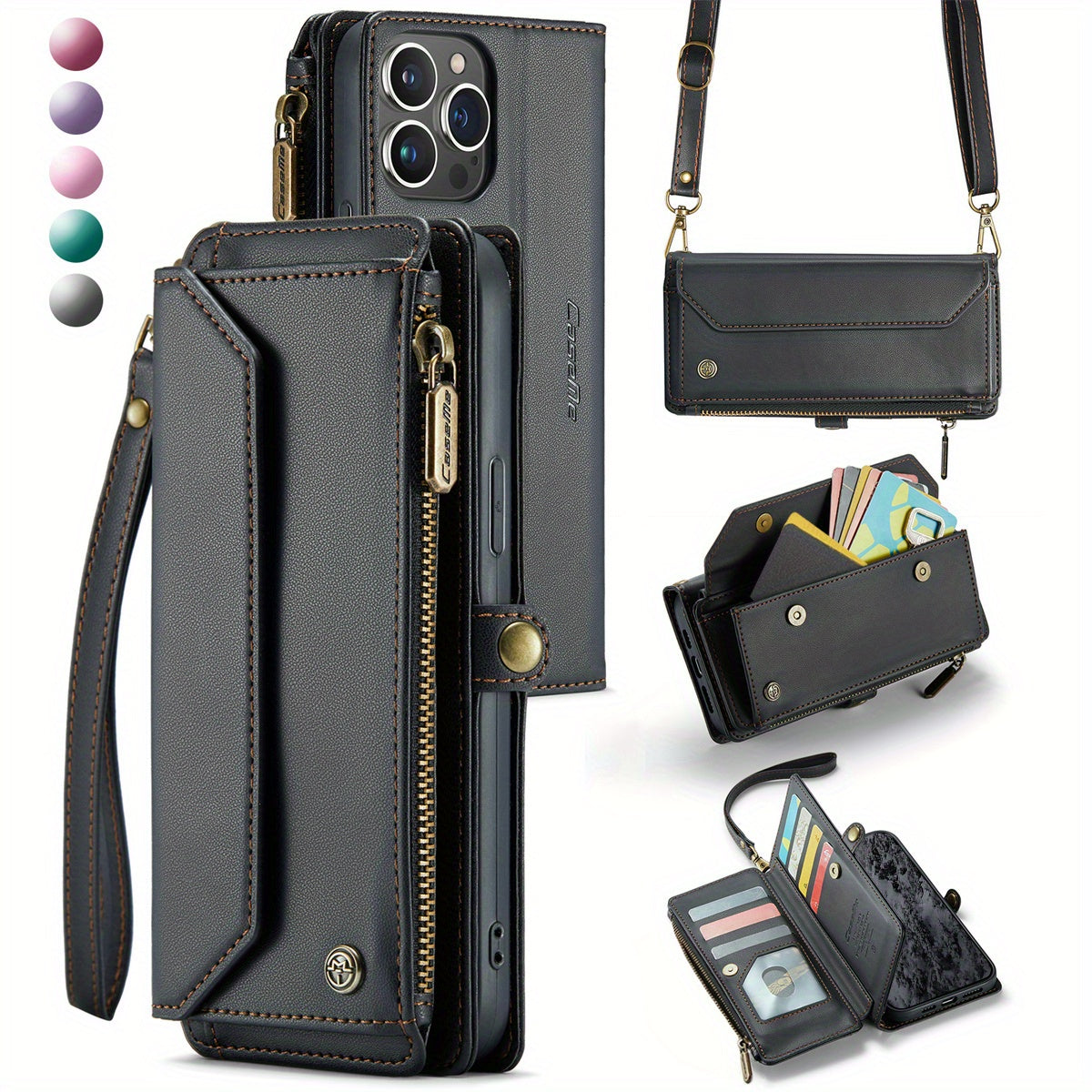 Premium Leather Wallet Phone Case with Wireless Charging and RFID Blocking – Flip Folio Design for iPhone 11/12/13/14/15 Pro Max – Secure and Stylish Protection