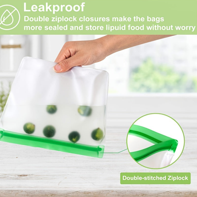Reusable Silicone Food Storage Bags – Leak-Proof Freezer Bags, Travel/Home Storage – Includes 1 Gallon Bag, 1 Sandwich Bag, 1 Snack Bag (BPA-Free)