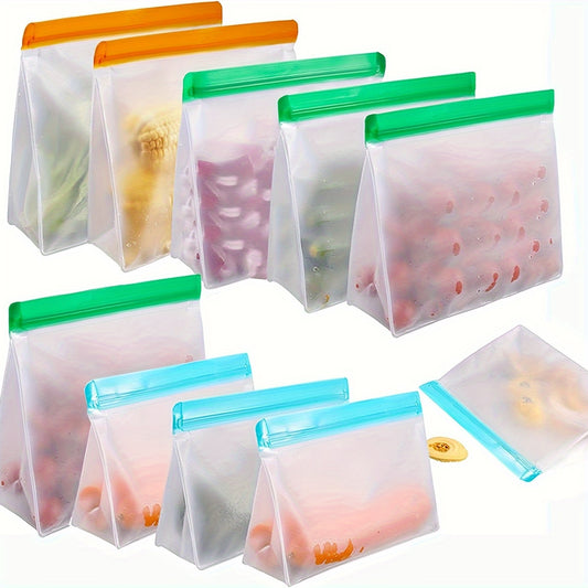 Reusable Silicone Food Storage Bags – Leak-Proof Freezer Bags, Travel/Home Storage – Includes 1 Gallon Bag, 1 Sandwich Bag, 1 Snack Bag (BPA-Free)