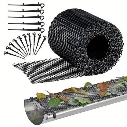 Easy-Install Gutter Guard Mesh – UV-Resistant, Bird & Leaf Proof, 5.91"x236" with Fixing Hooks for Eaves & Garden Protection