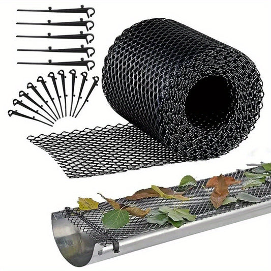 Easy-Install Gutter Guard Mesh – UV-Resistant, Bird & Leaf Proof, 5.91"x236" with Fixing Hooks for Eaves & Garden Protection