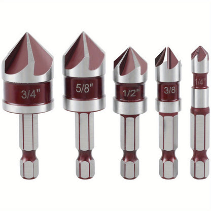5pcs M35 Cobalt Drill Bit Set with Hex Shank – Precision 82° Tip, Multi-Sized (1/4", 3/8", 1/2", 3/4", 5/8") for Wood & Metal