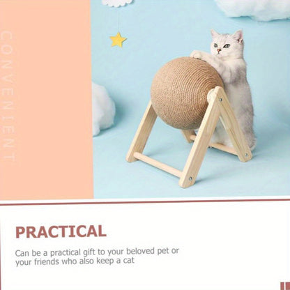 Durable Sisal Cat Scratching Post - Stable Toy for Kittens and Rabbits with Rotating Ball, Wear-Resistant Wooden Base