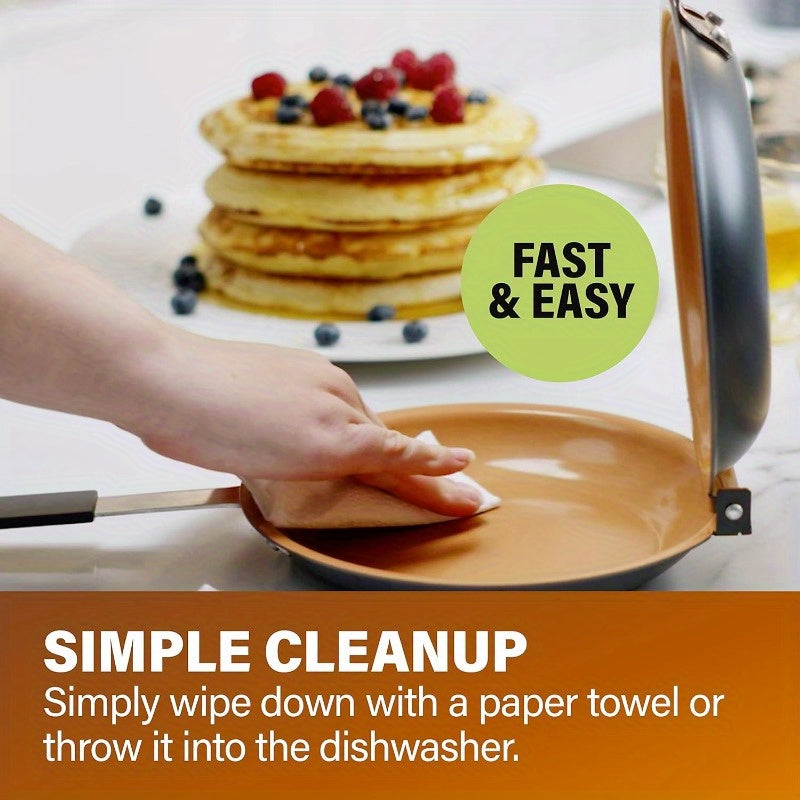 Steel Double-Sided Pan – Nonstick Copper Pancake Maker, Easy to Flip Frying Pan for Fluffy Pancakes, Omelets and Frittatas, Dishwasher Safe