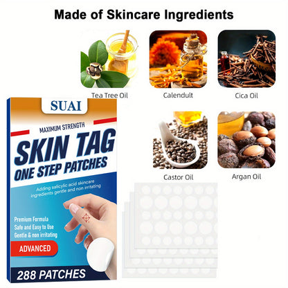 288-Count Maximum Strength Skin Tag Cover Patches - Salicylic Acid, Tea Tree, Calendula, Cica, Castor and Argan Oil Formula - Gentle Care for Warts, Moles, Corns - Easy Application, Safe for Sensitive Skin