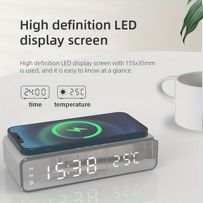 Fast-Charging Dock Station with Alarm, LED Thermometer, and Earphone Holder – Compatible with iPhone and Samsung