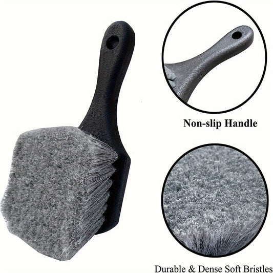 Car Wheel Brush with Soft Bristles - Non-Slip Handle, Scratch-Free Tire Cleaning Tool for Vehicle Detailing