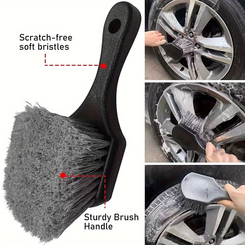 Car Wheel Brush with Soft Bristles - Non-Slip Handle, Scratch-Free Tire Cleaning Tool for Vehicle Detailing