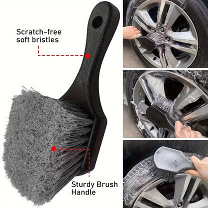 Car Wheel Brush with Soft Bristles - Non-Slip Handle, Scratch-Free Tire Cleaning Tool for Vehicle Detailing