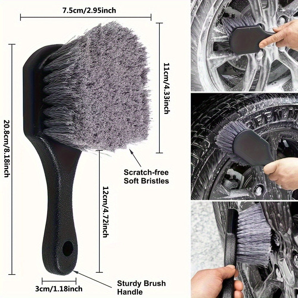 Car Wheel Brush with Soft Bristles - Non-Slip Handle, Scratch-Free Tire Cleaning Tool for Vehicle Detailing