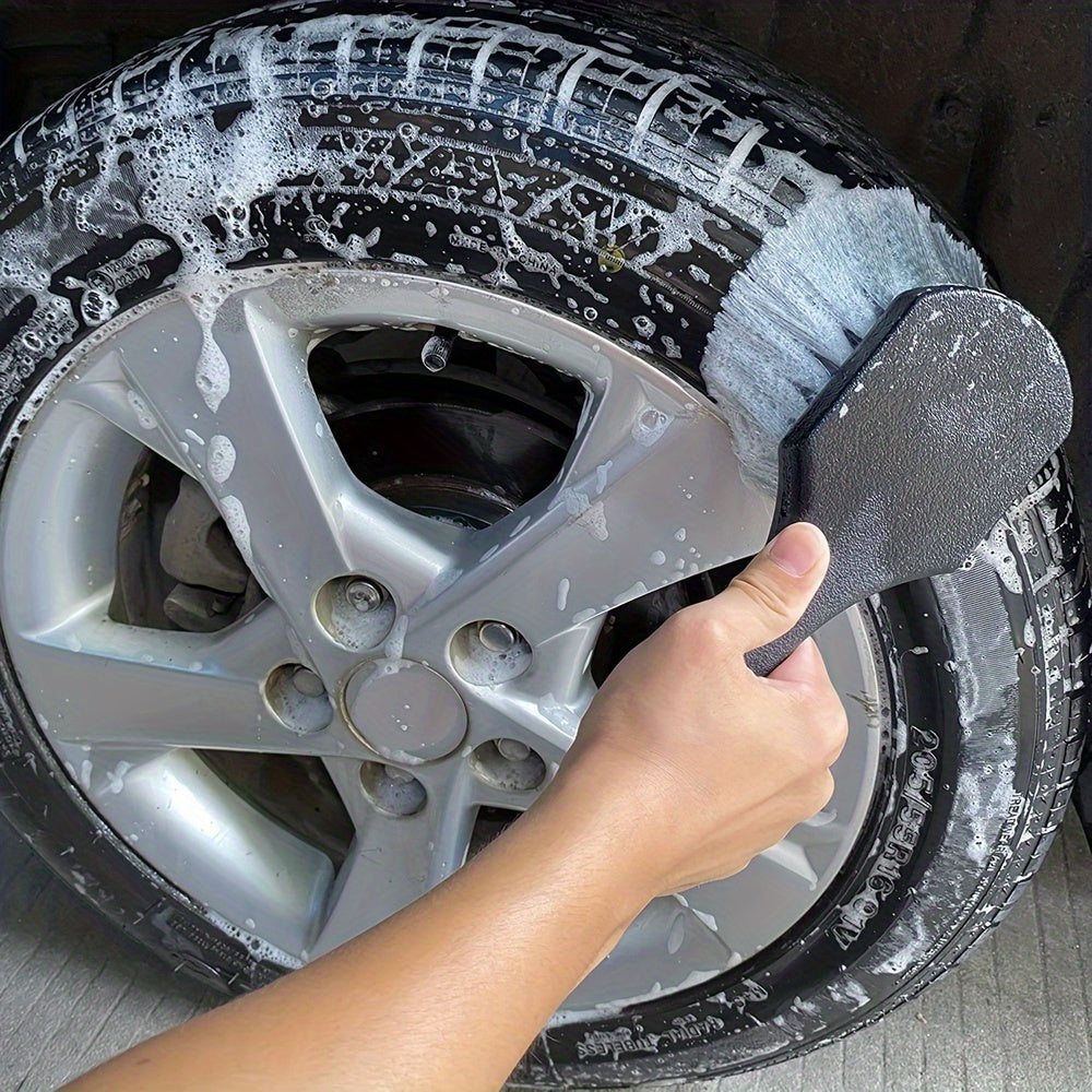 Car Wheel Brush with Soft Bristles - Non-Slip Handle, Scratch-Free Tire Cleaning Tool for Vehicle Detailing