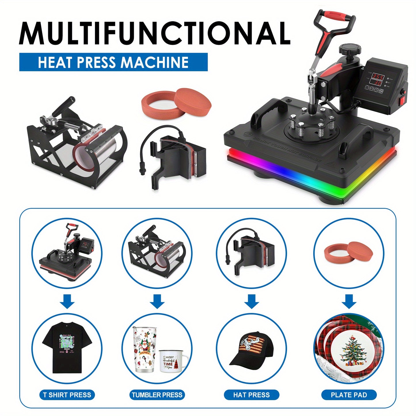 5-in-1 Heat Press Machine – 12x15 Inch, 360-Degree Swing Away Digital T-Shirt Press – Multifunction Heat Transfer Combo for T-Shirts, Mugs, Hats, Plates, Caps
