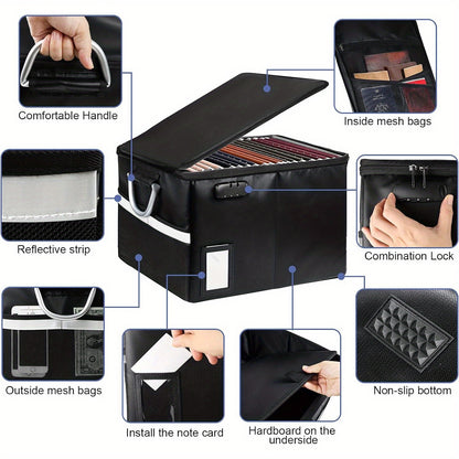 File Box with Lock - Fireproof and Anti-Static Storage Organizer, Collapsible Document Box with Handle, Portable Home Office Safe for Letter/Legal Folders