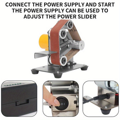 Electric Mini Belt Sander - DIY Multifunctional Polishing Grinding Machine, Adjustable 7-Speed Control, Plug Powered 110-240V, Includes Case, No Battery Needed
