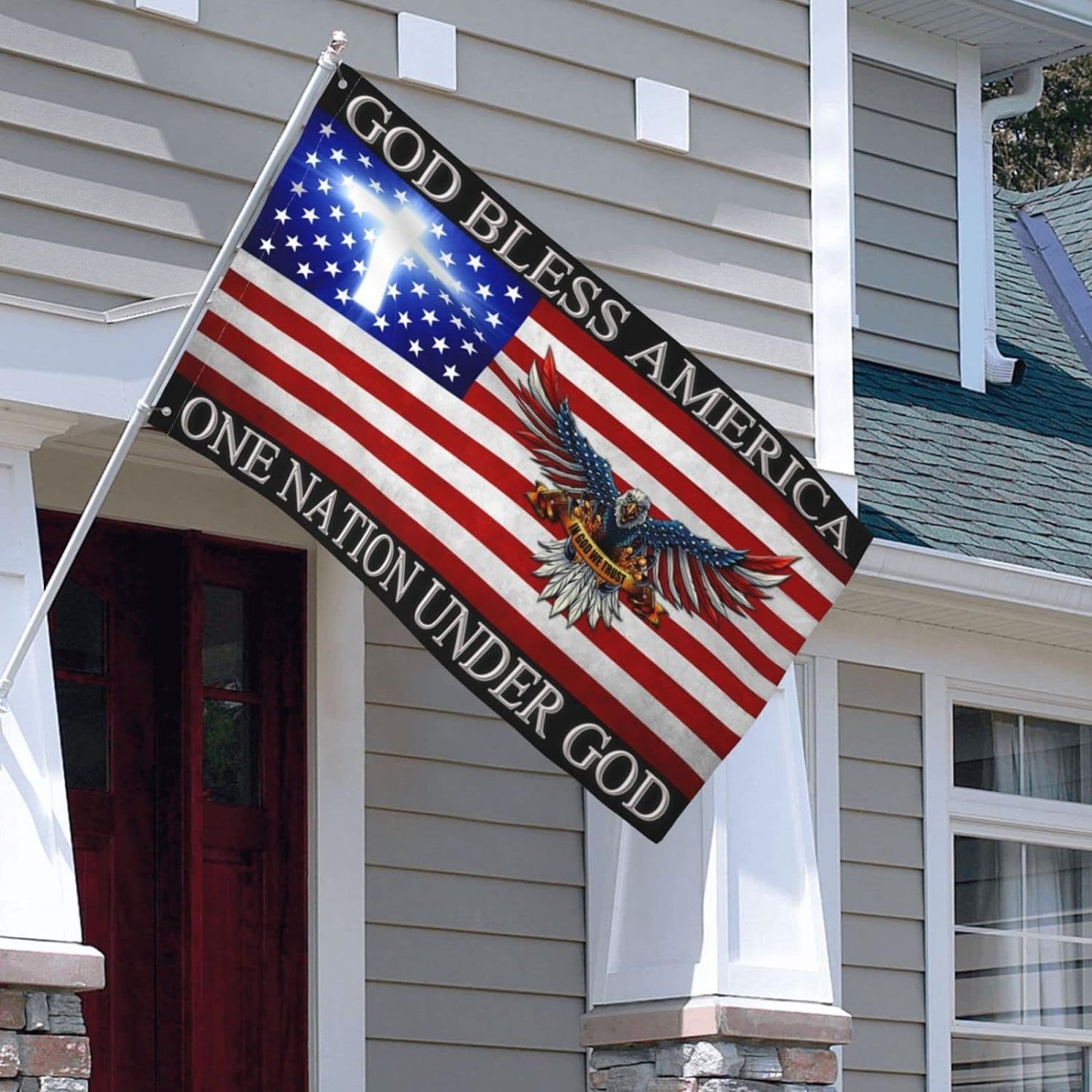 God Bless America Flag with Eagle & Cross – 3x5ft Double-Sided Polyester Patriotic Banner, Christian Religious Outdoor Decor
