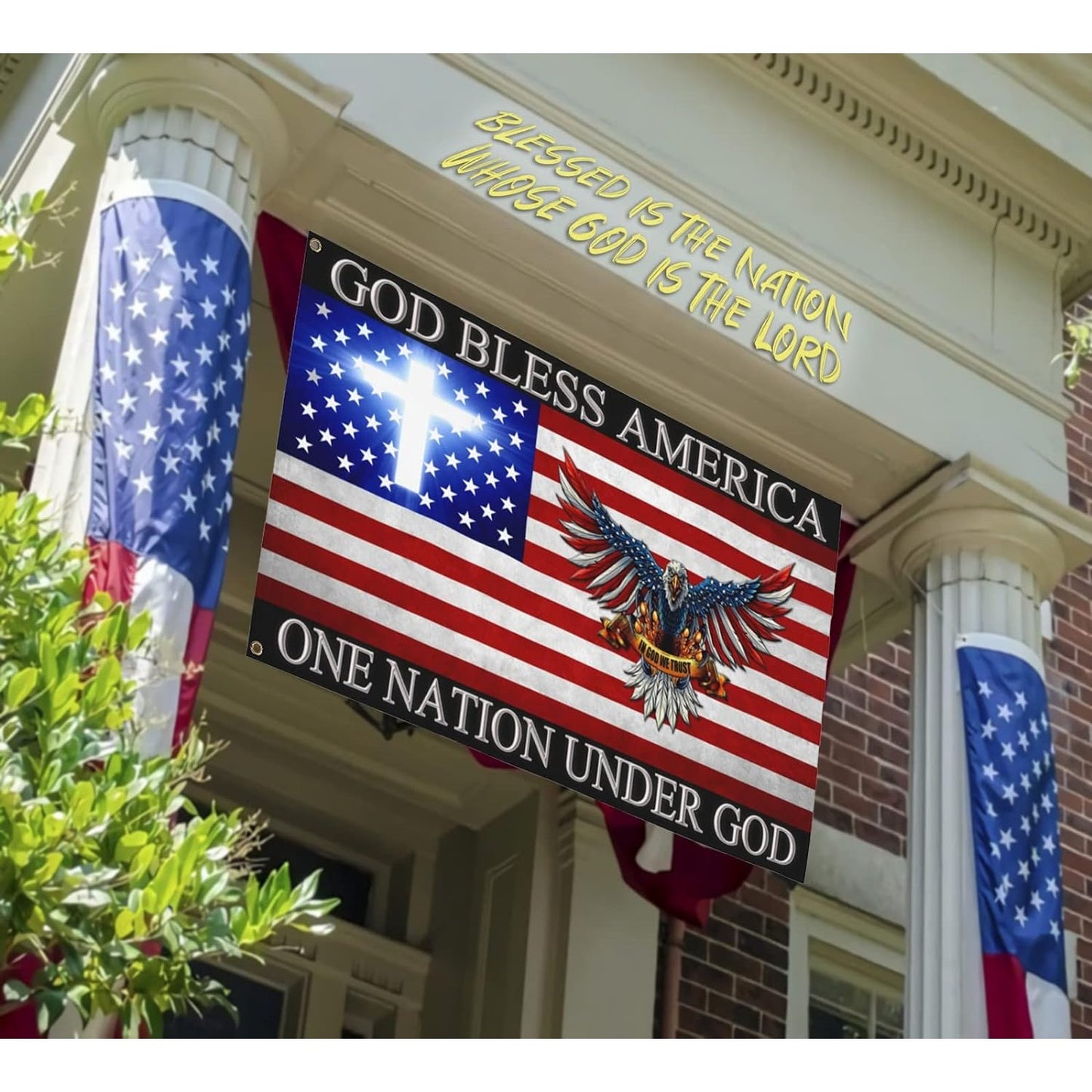 God Bless America Flag with Eagle & Cross – 3x5ft Double-Sided Polyester Patriotic Banner, Christian Religious Outdoor Decor