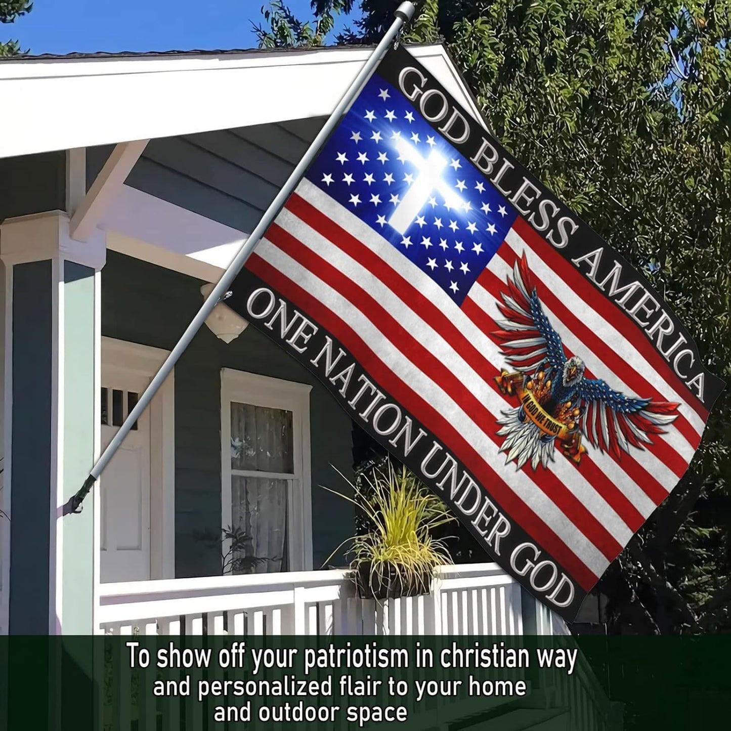 God Bless America Flag with Eagle & Cross – 3x5ft Double-Sided Polyester Patriotic Banner, Christian Religious Outdoor Decor