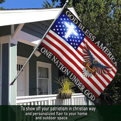 God Bless America Flag with Eagle & Cross – 3x5ft Double-Sided Polyester Patriotic Banner, Christian Religious Outdoor Decor
