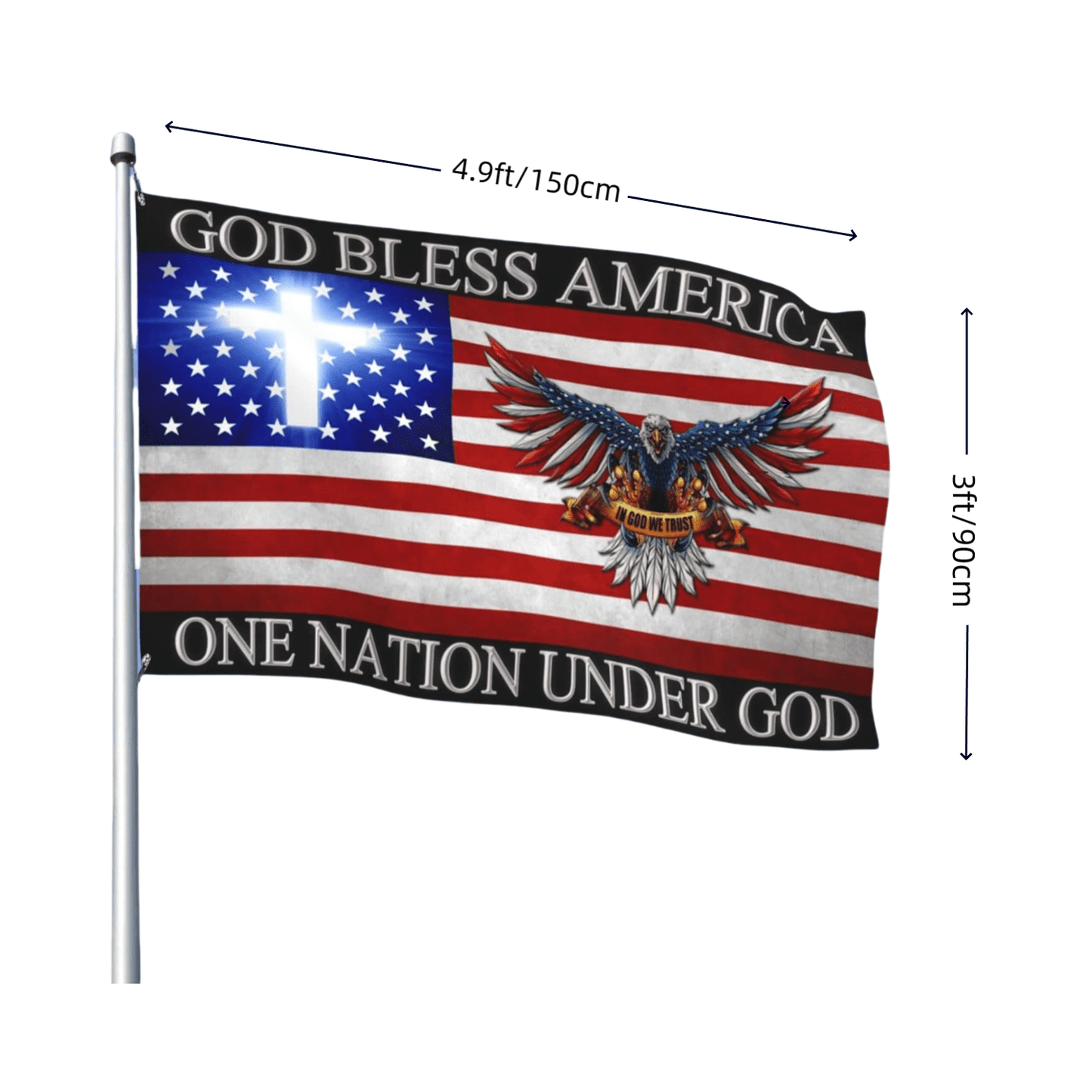 God Bless America Flag with Eagle & Cross – 3x5ft Double-Sided Polyester Patriotic Banner, Christian Religious Outdoor Decor