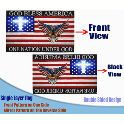 God Bless America Flag with Eagle & Cross – 3x5ft Double-Sided Polyester Patriotic Banner, Christian Religious Outdoor Decor