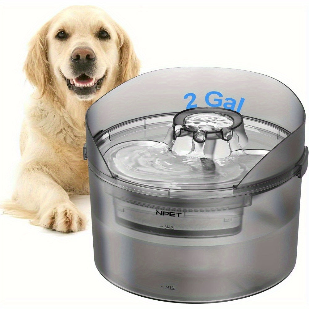 NPET DF30 Dog Water Fountain - 2 Gallon /270oz/8L Large Automatic Pet Water Bowl Dispenser, with Splatter Guard & Cleaning Kit, Ideal for Large Dogs and Multiple Pets