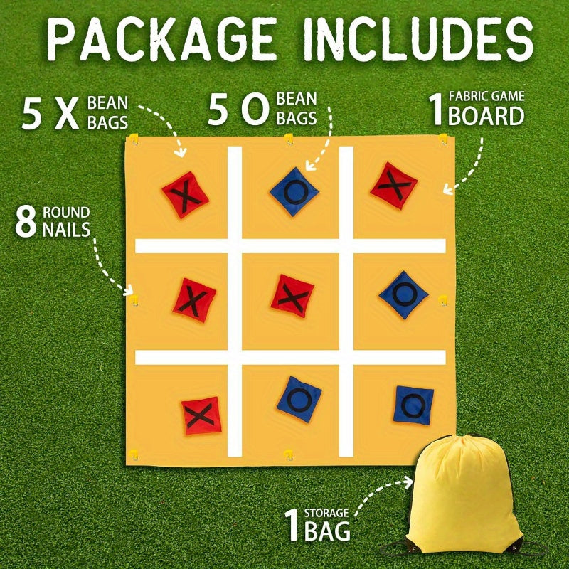Outdoor and Indoor Family Tic-Tac-Toe Bean Bag Throwing Game – Polyester Fabric, 5 Bean Bags, Storage Bag, Ideal for Lawn and Beach