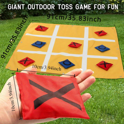 Outdoor and Indoor Family Tic-Tac-Toe Bean Bag Throwing Game – Polyester Fabric, 5 Bean Bags, Storage Bag, Ideal for Lawn and Beach