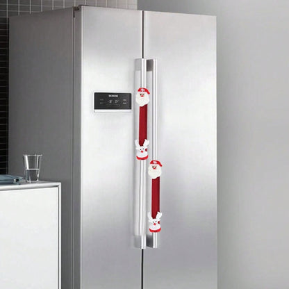 Festive Christmas Oven and Fridge Handle Cover – Battery-Free Polyester, Ideal for Holiday Home Decor