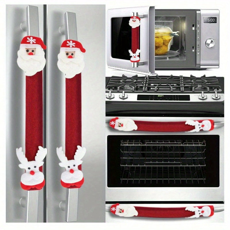 Festive Christmas Oven and Fridge Handle Cover – Battery-Free Polyester, Ideal for Holiday Home Decor