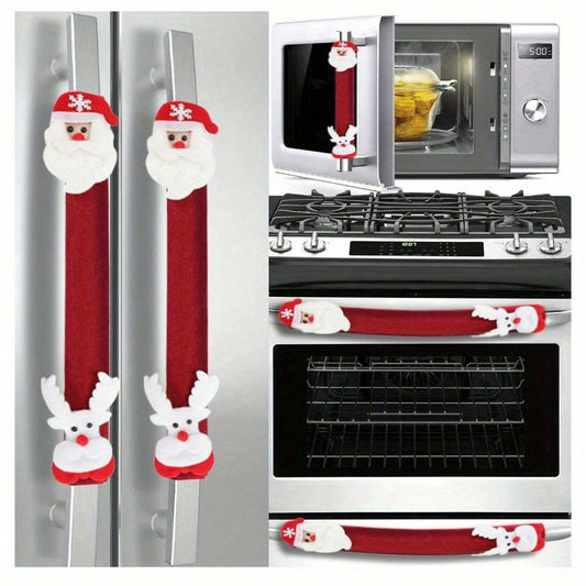 Festive Christmas Oven and Fridge Handle Cover – Battery-Free Polyester, Ideal for Holiday Home Decor