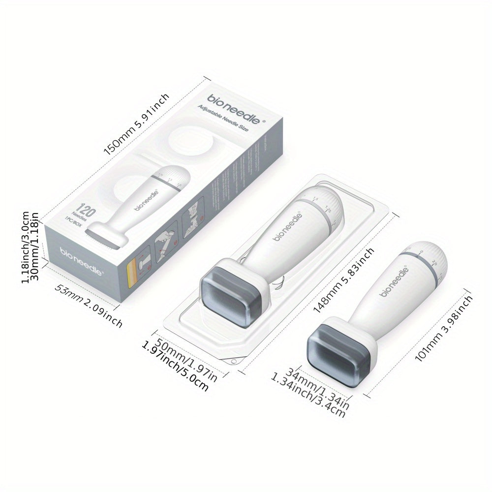 Micro Needle Derma Stamp 120-Pin Stainless Steel 0.25mm - Adjustable Skin Care Tool for Facial Rejuvenation and Beauty Enhancement - Non-Slip Plastic Handle, No Battery Needed