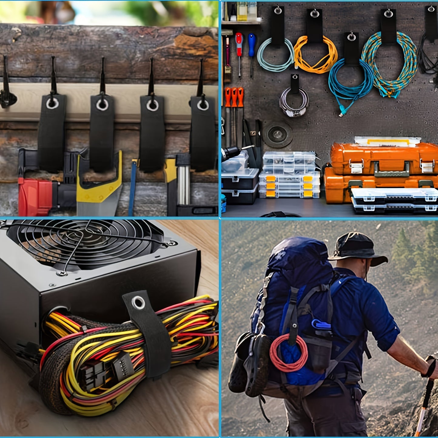3pcs Hook and Loop Cord Organizer Straps - Versatile Cable Wraps for Home, RV and Garage Storage