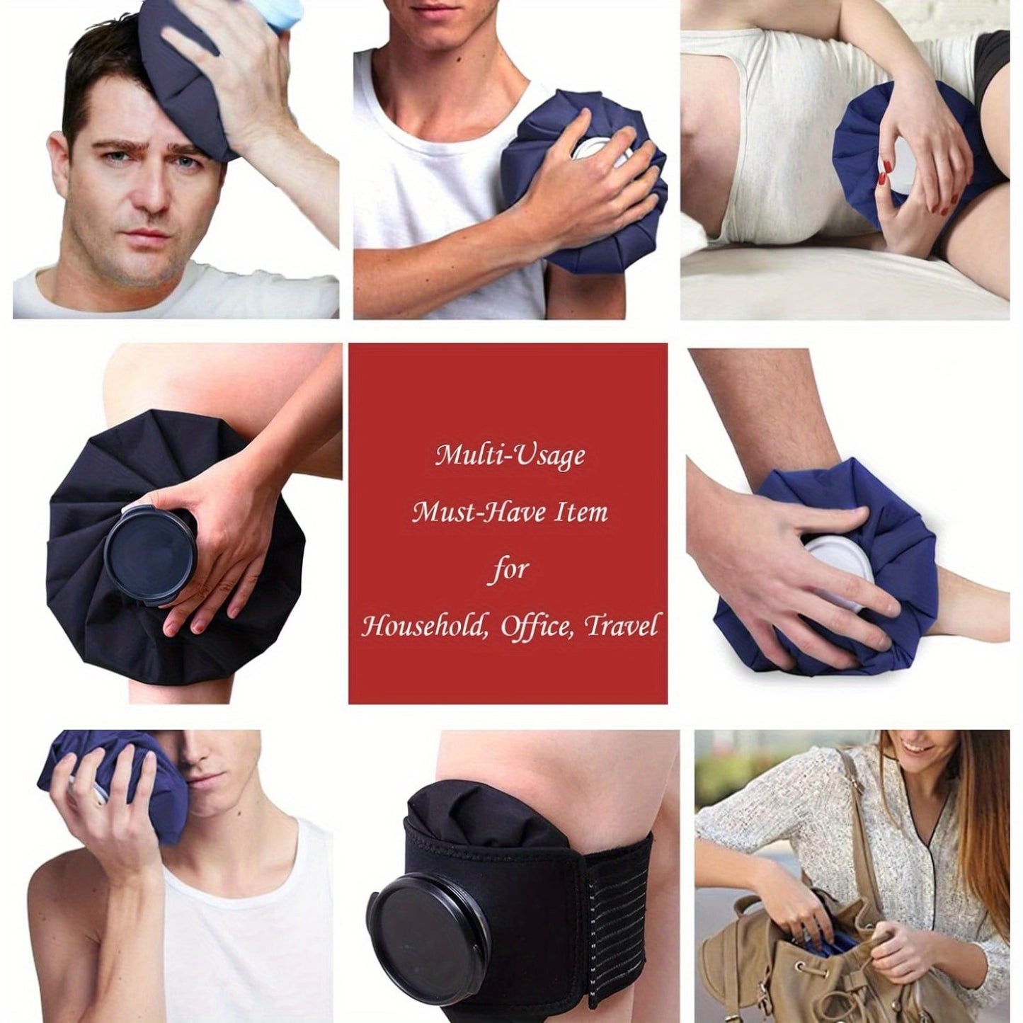 4 Pack Reusable Ice Bags for Hot and Cold Therapy - Includes Elastic Support Strap, Breathable Wrap | Universal Fit for Knee, Ankle, Neck Pain Relief | Uncharged, 3 Sizes (6", 9", 11")