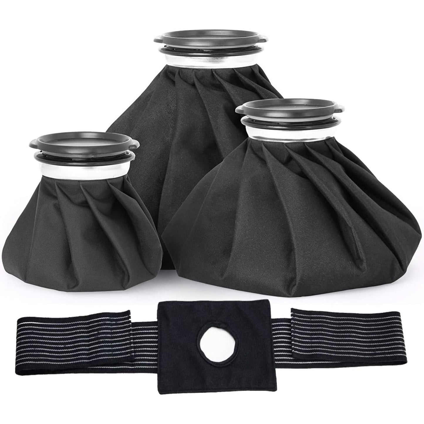 4 Pack Reusable Ice Bags for Hot and Cold Therapy - Includes Elastic Support Strap, Breathable Wrap | Universal Fit for Knee, Ankle, Neck Pain Relief | Uncharged, 3 Sizes (6", 9", 11")